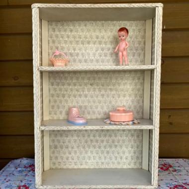 アンティーク　ウィッカー3段ラックホワイト(飾り棚)